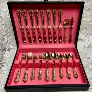 Vintage, IBW, Japan 42-pc Gold Plated Flatware Service for 8 with Box (2ZE-0723)